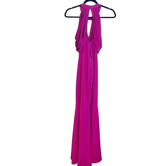 Badgley Mischka Draped Shoulder Crepe Gown Magenta Women's Size 0 - Picture 4 of 10